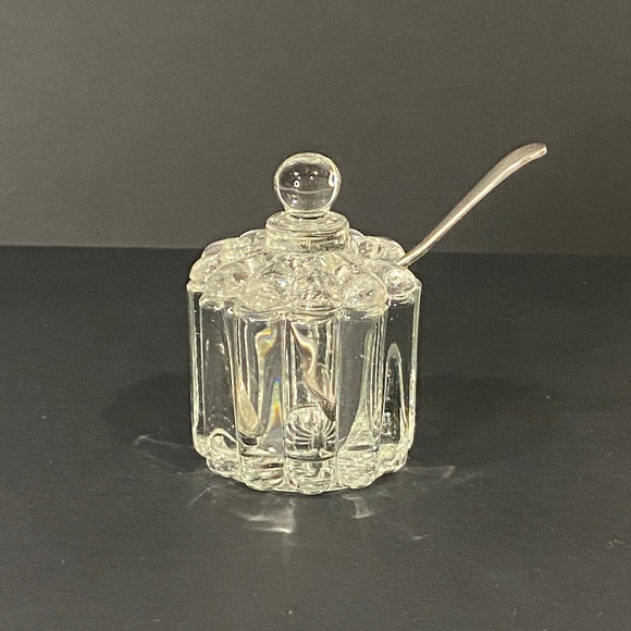 Other - Vintage Pressed Glass Salt Cellar w/ Lid & Spoon